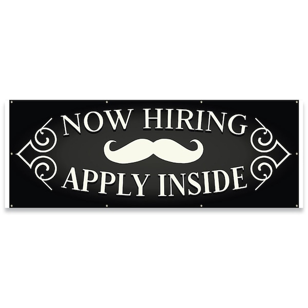 Signmission Now Hiring Apply Inside Barber Shop Banner Concession Stand Food Truck Single Sided B-96-30108 - main